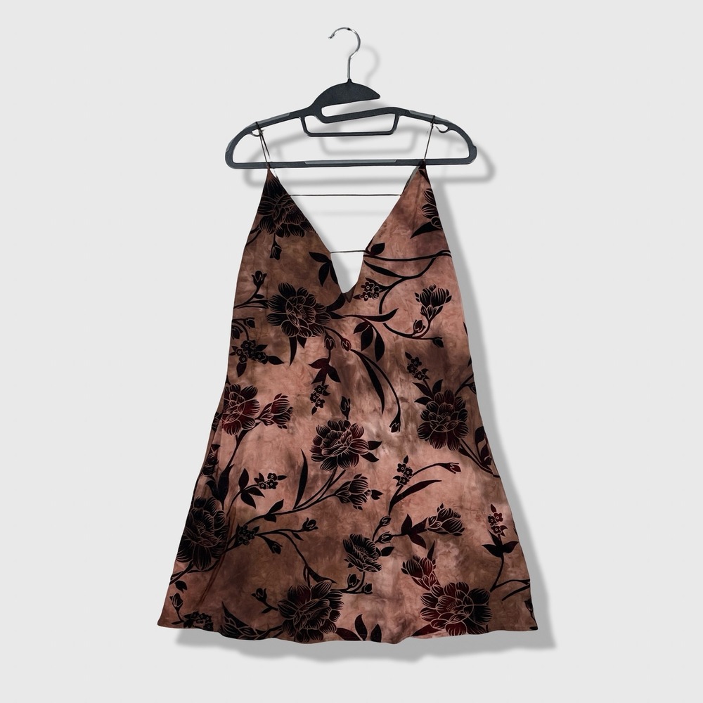 ANGL Slip Dress Womens Small Brown Floral Whimsigoth Grunge Sleaze Romantic Goth